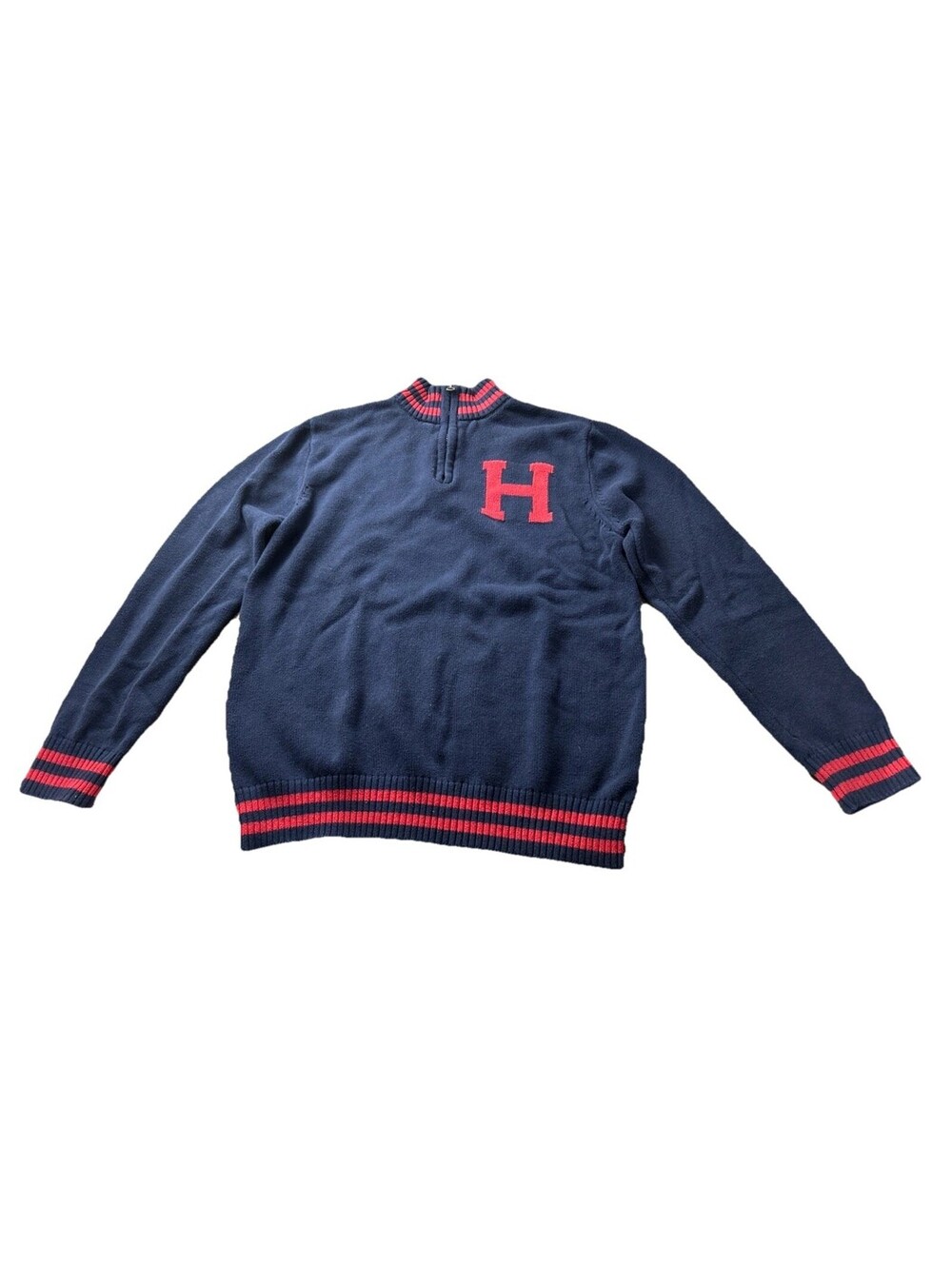 Tommy Hilfiger Boys Sweatshirt Pullover L 16/18 navy and red quarter-zip